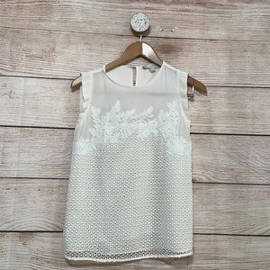 LOFT Petite White Cream Floral Embroidered Blouse XSmall